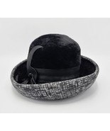 Vtg Chesterfield Women&#39;s Black &amp; Gray Abstract Faux Fur &amp; Felt Derby Hat... - £39.55 GBP