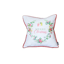 Merry Christmas Wreath Square Decorative Throw Pillow Cover - £29.49 GBP