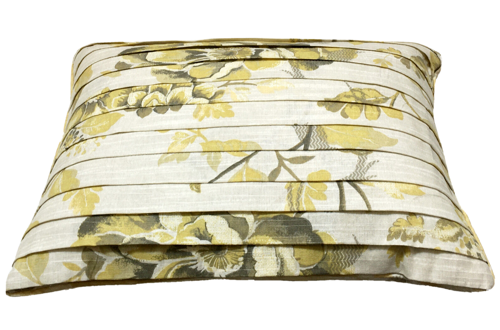 B. Smith Aimee Throw Pillow Pin Tuck Yellow Floral Feathers Cotton 12" x 16