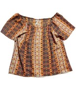 Xhilaration Boho Geometric Print Off-Shoulder Top Orange Tribal Pattern ... - $16.39 CAD