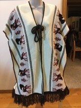 Vintage Brown Cream White Reindeer Deer Stag Vest Poncho Sweater Blanket... - $19.78