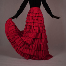 Dark Red Tiered Maxi Taffeta Skirt Women Plus Size Polyester Party Prom Skirt image 5