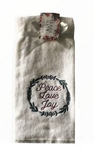Christmas Embroidered Hand Towel Peace Love Joy Wreath White Holly  - $17.33