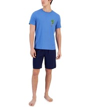 Club Room BLUE Pajama Short Set Small Shirt &amp; Medium Shorts CHRISTMAS PA... - £13.18 GBP