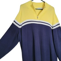 Liz Claiborne Yellow Blue Knit Pullover Sweater Long Sleeve Zip Top Wome... - £14.03 GBP