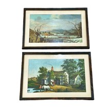2 VTG Currier Ives Framed Prints Old Grist Mill - Winter Scene 15 x 10.5 Inches - £30.21 GBP
