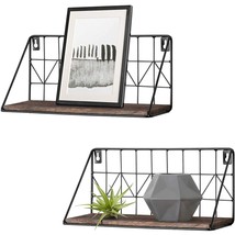 Floating Shelves Wall Mounted Set Of 2 Rustic Wood Storage Display Shelf With Me - £25.71 GBP