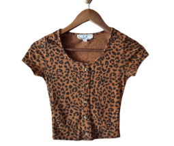 Hippie Rose Junior&#39;s Leopard Print Short Sleeve Knit Top Nwot Medium - £6.76 GBP