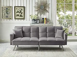 76&#39;&#39;Comfortable Velvet Sleeper Sofa Bed Sofabed, Grey - $697.99