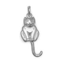 925 Sterling Silver Sitting Cat with Movable Tail Charm Pet Lovers Unisex Gift - £22.63 GBP