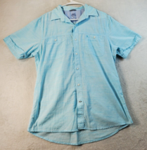 IZOD Shirt Men Medium Blue 100% Cotton Short Sleeve Pockets Collared But... - $13.75