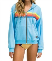 Aviator Nation 5 stripe zip hoodie in Sky/Rainbow - £99.08 GBP