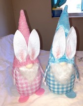 2 Gnomes Pink And Blue Shelf Sitters Easter Bunny Ears - £16.14 GBP