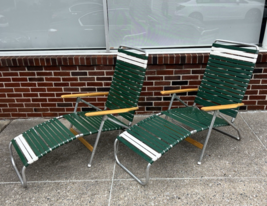 Vintage Aluminum LAWN CHAIRS PAIR Folding Chaise Lounge pool patio set T... - $309.94 CAD