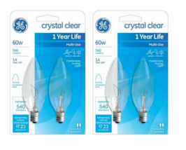 4 GE 60w Decorative B Type Candelabra Base Bulb 540 Lumen Crystal Clear ... - $190.93 MXN