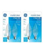 4 GE 60w Decorative B Type Candelabra Base Bulb 540 Lumen Crystal Clear ... - $10.15