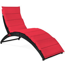 Folding Patio Rattan Lounge Chair Chaise Cushioned Portable Garden Lawn Red - £133.36 GBP