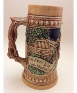 Vintage Hand painted German Stein 3 Men Drinking At A Barrel In The Wood... - $10.37 CAD