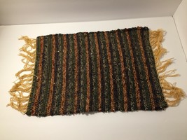 Fenced In Rag Rug Table Runner w/Tassels Earth Tones Gold Green Brown Tan &amp; More - £6.88 GBP