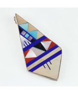 L. Lonjose zuni Sterling &amp; gemstone inlay Kite Shape pendant 9.3gr - $2,417.10 MXN