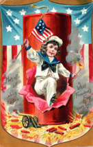 Raphael Tuck 4th Of July Patriotic Postcard Boy American Flag Cannon Firecracker - £12.84 GBP