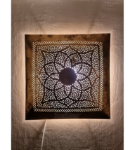 Golden square copper wall light, Moroccan artisans, Ethnic home décor  - $230.00