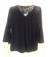 Crown &amp; Ivy Navy Blue  lace V-Neck Pullover 3/4 Sleeve  Women Top M - £12.38 GBP