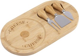 Bamboo Chopping Board Wooden Serving Platter 3 Cheese Knife Set For Kitchen - £16.75 GBP