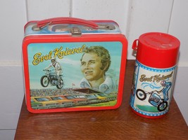 Vintage 1974 Evel Knievel Lunch box and Plastic Thermos - $4,469.83 MXN