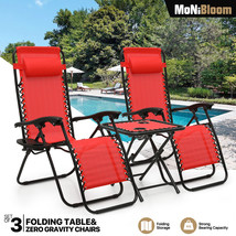 Set Of 3[Zero Gravity Chair+Folding Table]Outdoor Portable Recliner W/Cup Holder - £135.88 GBP