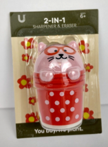 Kitty Cat Sharpener Eraser 2-in-1 Pink Kitten Animal Creature School Red Dots 6+ - £7.90 GBP