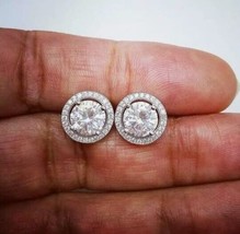 4Ct Round Lab-Created VVS1/D Diamond Halo Stud Earrings 14K White Gold P... - £88.25 GBP