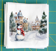 Fabric Panel Quilt Block Winter Snowman Printed on Fabric for sewing &amp; c... - $3.60+