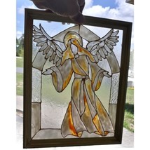 Hand Painted Faux Stained Glass Framed Angel Yellows Orange Iridescent White  - £9.74 GBP