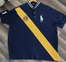 Polo Ralph Lauren Mesh Big Pony Shirt Sky Blue Navy Sash Shield Crest LT - £67.15 GBP