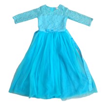 Little Girls Blue Sequins Dress w/ Detachable Sash Ribbon Flower Girl Size 8 - £17.50 GBP