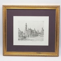 Rothenburg ob der Tauber Bavaria Germany Etching Print Signed &amp; Framed - $96.02