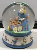 Large Mama Rabbit Bunny w/Stroller Baby Bears Musical Snow Globe - £31.43 GBP