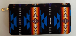 Native American Indian Women Fleece Organizer Zipper Blue Wallet - £16.82 GBP