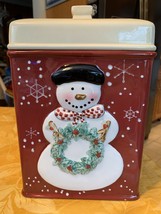 Vintage Jumbo Porcelain Frosty The Snowman Cookie Jar Container Snowflak... - $49.99