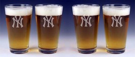  SET OF 4  New York Yankees Beer Pint Etched Glasses FREE Decal   - £28.74 GBP