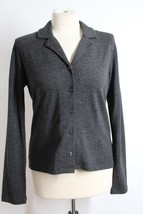 Vtg 90s Ann Taylor M Charcoal Gray Collared Button-Front Wool Blend Knit Top - £22.41 GBP