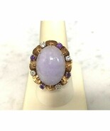 14K YELLOW GOLD LAVENDER JADE DIAMOND &amp; AMETHYST STATEMENT RING SIZE 8.5... - €1.003,88 EUR