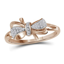 10k Rose Gold Womens Round Diamond Ribbon Bow Knot Ring 1/10 Cttw - £191.55 GBP