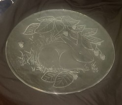 Vtg 13&quot; Clear Glass Plate Etched Rabbit Bunny &amp; Berry Design Decorative ... - $9.99