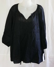 DKNYC Embroidered Cotton Boho Blouse Peasant Tunic Shirt Top Size L ~ Black - £25.27 GBP