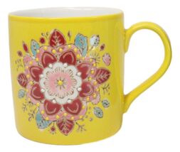 Yellow Manipura Navel Chakra Zen Flower Of Life Mandala Circle Ceramic Mug - $17.99