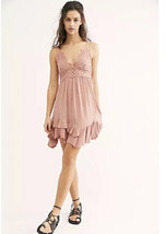 Free People NWT Adella Slip Dress One Mini Boho Sleeveless Lace Rose Sma... - £69.52 GBP