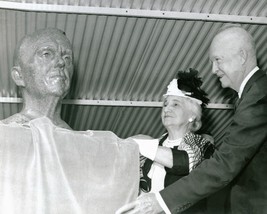 President Dwight Eisenhower with bust of Gen George Marshall at MSFC Pho... - $8.81