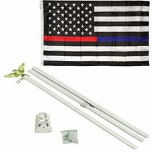 3x5 3&#39;x5&#39; USA Thin Red Blue Line American Flag White Pole Kit Set Eagle Top - £15.59 GBP